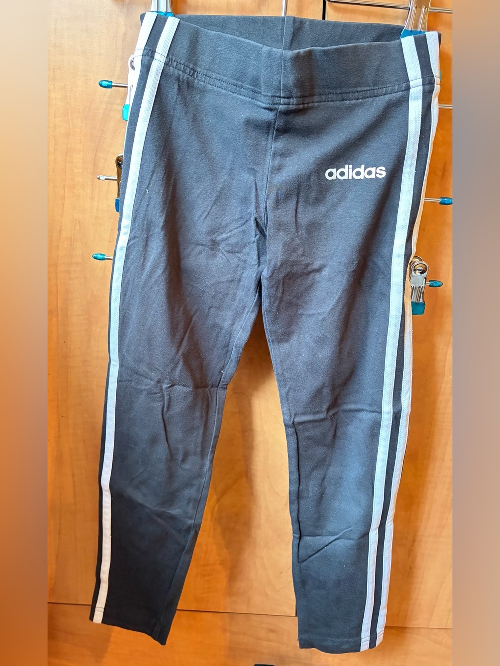 adidas Black Kids Leggings with White Side Stripes